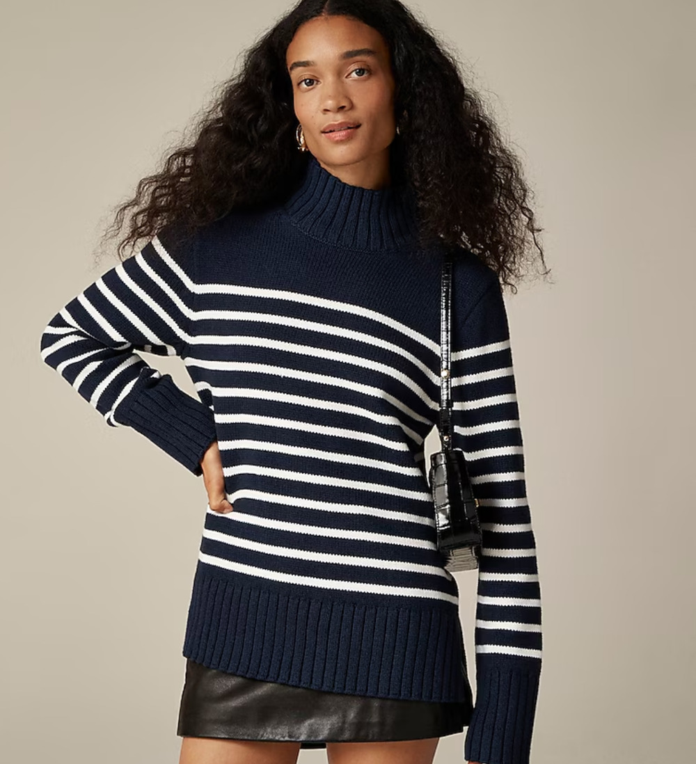 J Crew Cotton Turtleneck Sweater XS Blue White Stripe NWT CE701 J.Crew Coastal